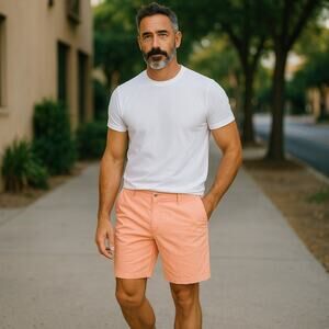 Caribbean Joe Men's Summer Orange Chino Shorts Size M